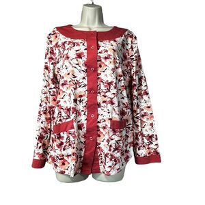 Moon Beams Woman M Floral Button-Down Blouse Front Pockets Colorful Work Top Y2K